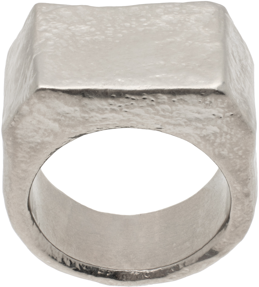 Shop Mm6 Maison Margiela Silver Metal Chiseled Ring In 953 Palladio Buratat