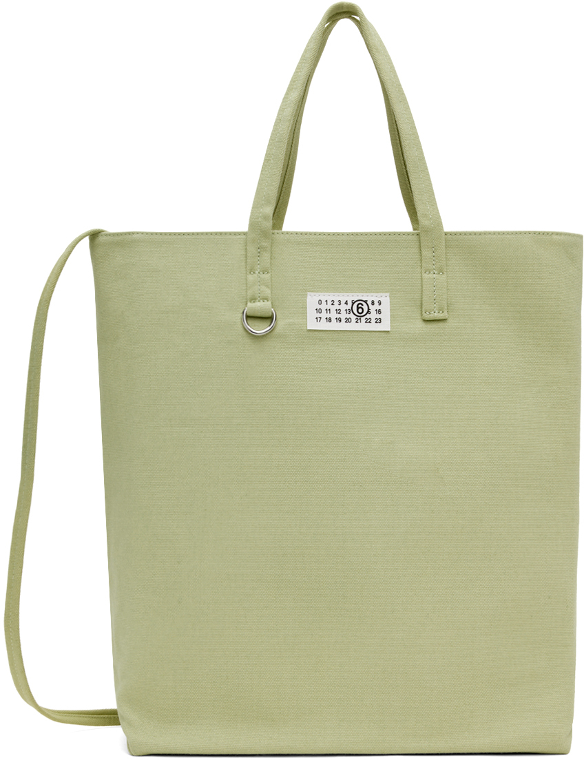 Shop Mm6 Maison Margiela Green Large Canvas Shopping Tote In T7369 Aloe Wash
