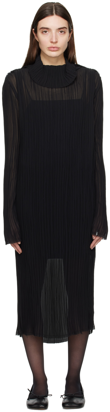 Shop Mm6 Maison Margiela Black Sheer Midi Dress In 900 Black