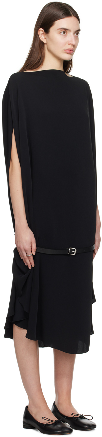 Shop Mm6 Maison Margiela Black Belted Midi Dress In 900 Black