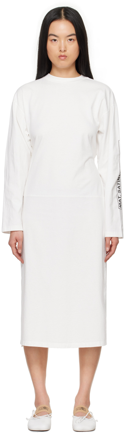 Shop Mm6 Maison Margiela White 'mat Satiné Brillant' Midi Dress In 101 Off White