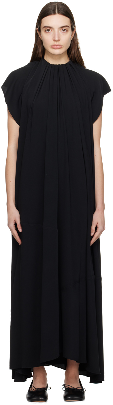 Shop Mm6 Maison Margiela Black Asymmetric Maxi Dress In 900 Black