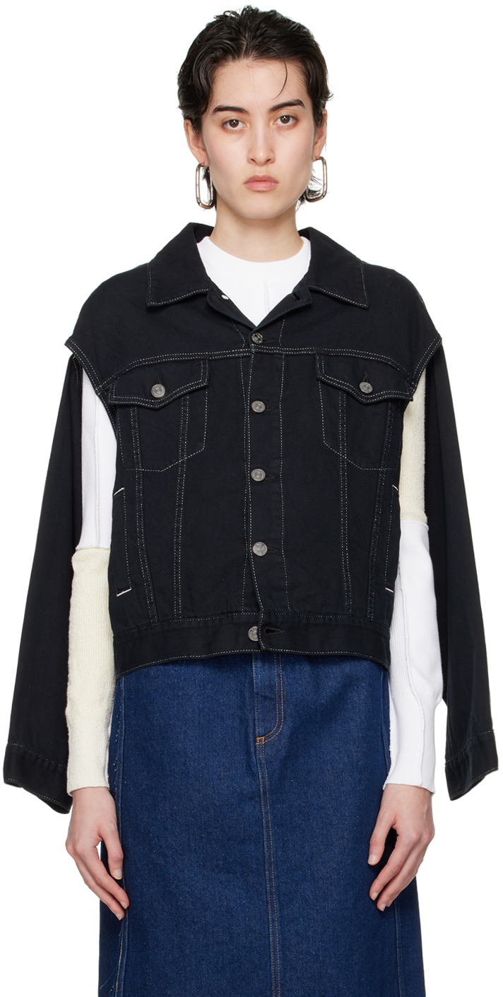 MM6 Maison Margiela: Black Cutout Denim Jacket | SSENSE