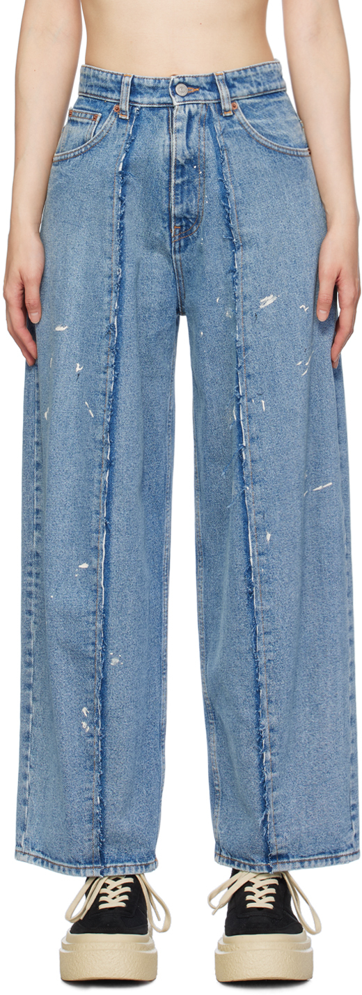 MM6 Maison Margiela: Blue 5-Pocket Jeans | SSENSE Canada