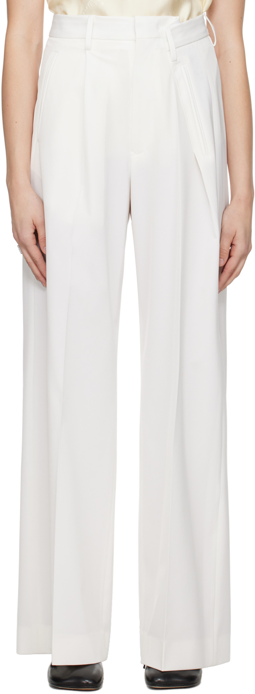 Mm6 Maison Margiela Off-white Asymmetric Waistband Trousers In 102 Off White