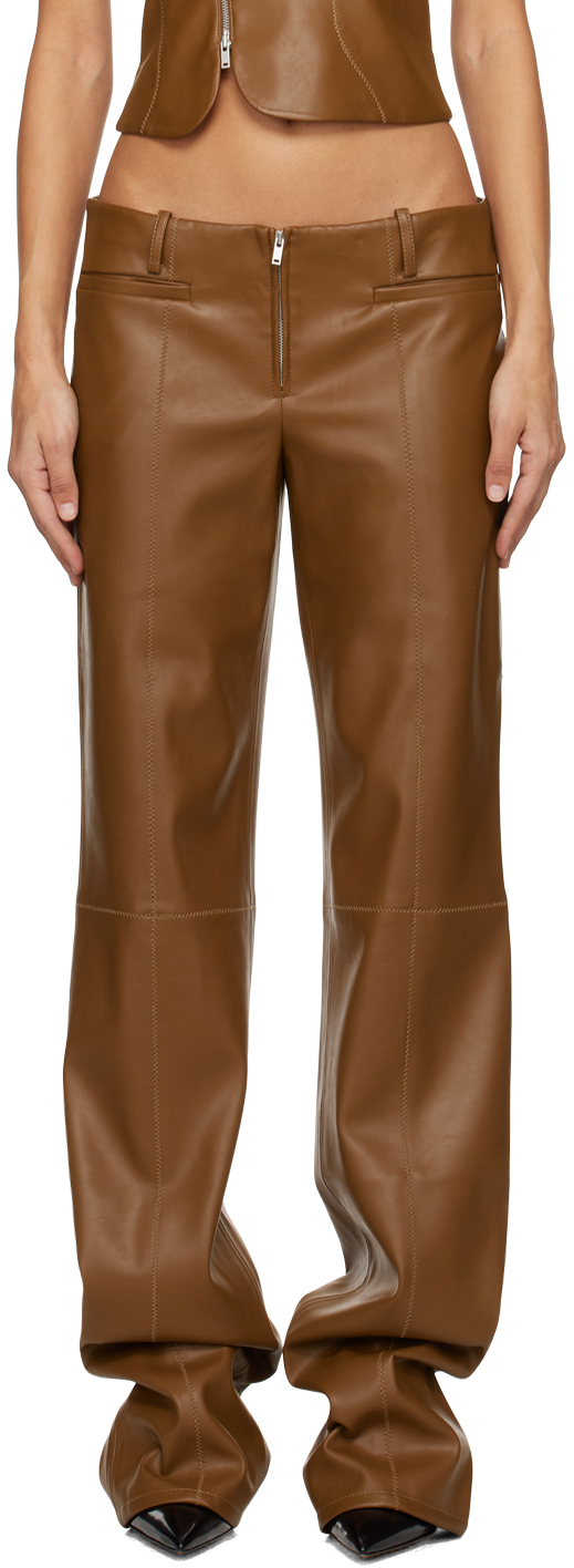 Shop Aya Muse Tan Cida Faux-leather Trousers In Camel