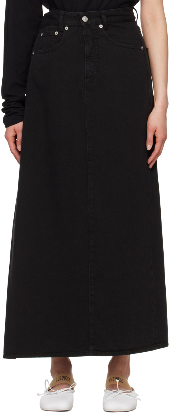Shop Mm6 Maison Margiela Black 5-pocket Denim Maxi Skirt In 900 Black