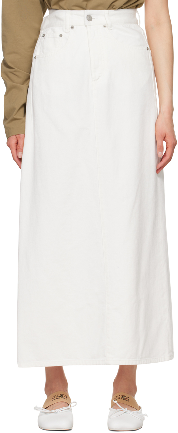Shop Mm6 Maison Margiela White 5-pocket Denim Maxi Skirt In 101 Off White