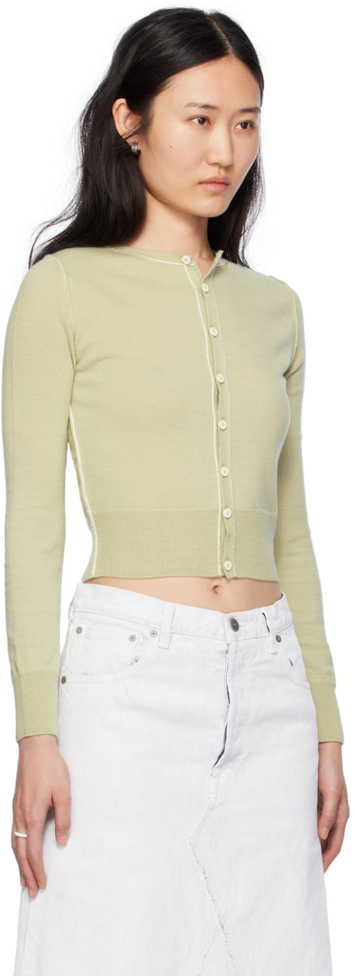 Mm6 Maison Margiela Raised-seam Fine-knit Cardigan In 688 Pale Green