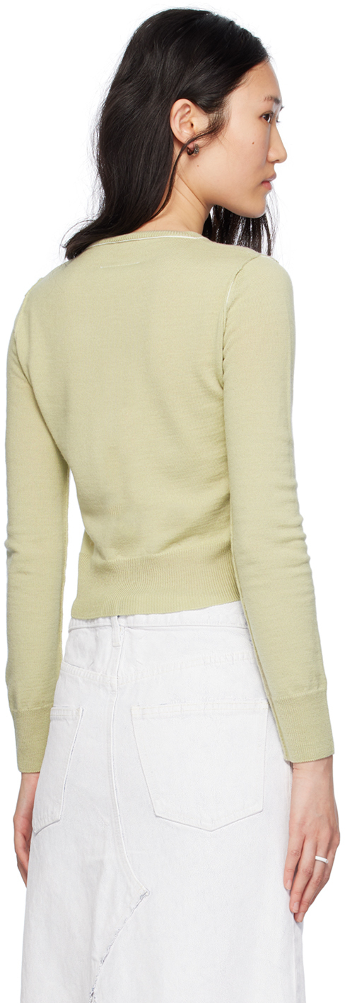 Mm6 Maison Margiela Raised-seam Fine-knit Cardigan In 688 Pale Green