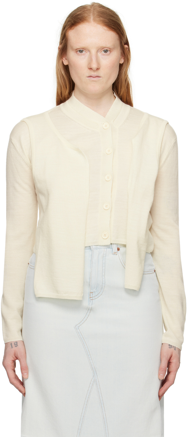 Mm6 Maison Margiela Off White Layered Cardigan In 101 Off White