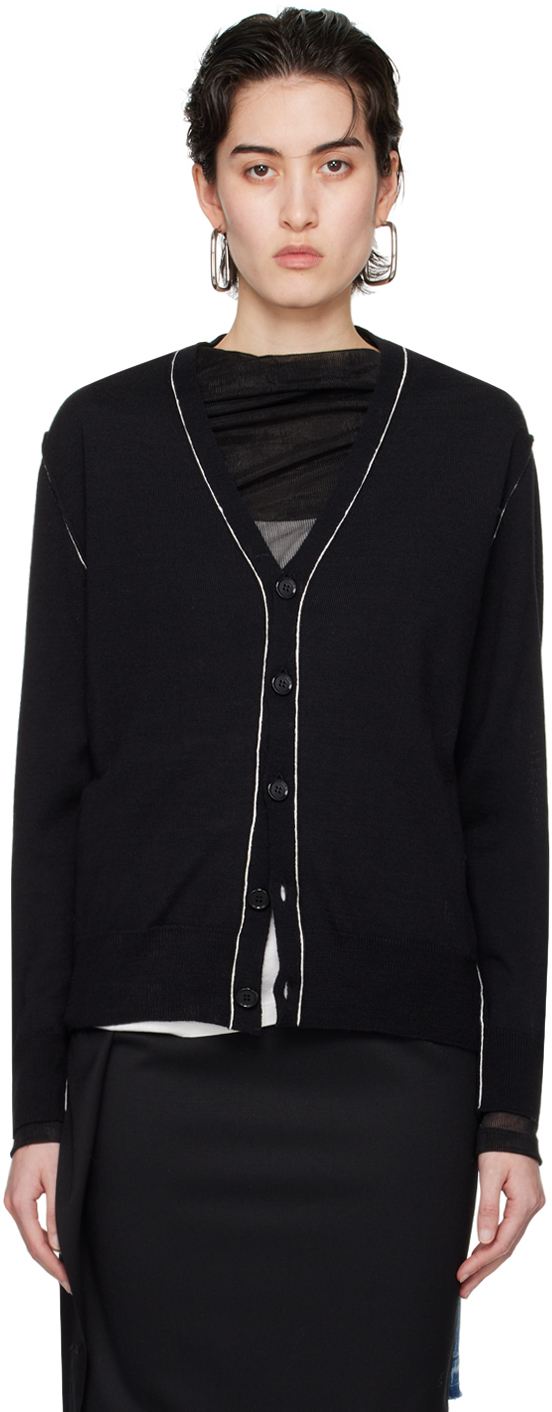 MM6 Maison Margiela: Black Lightweight Cardigan | SSENSE Canada