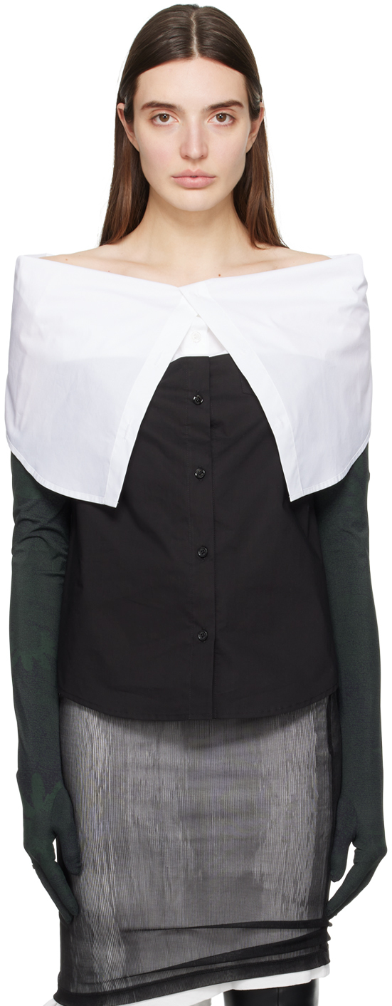 Mm6 Maison Margiela Black & White Off-the-shoulder Blouse In 963 Black/white