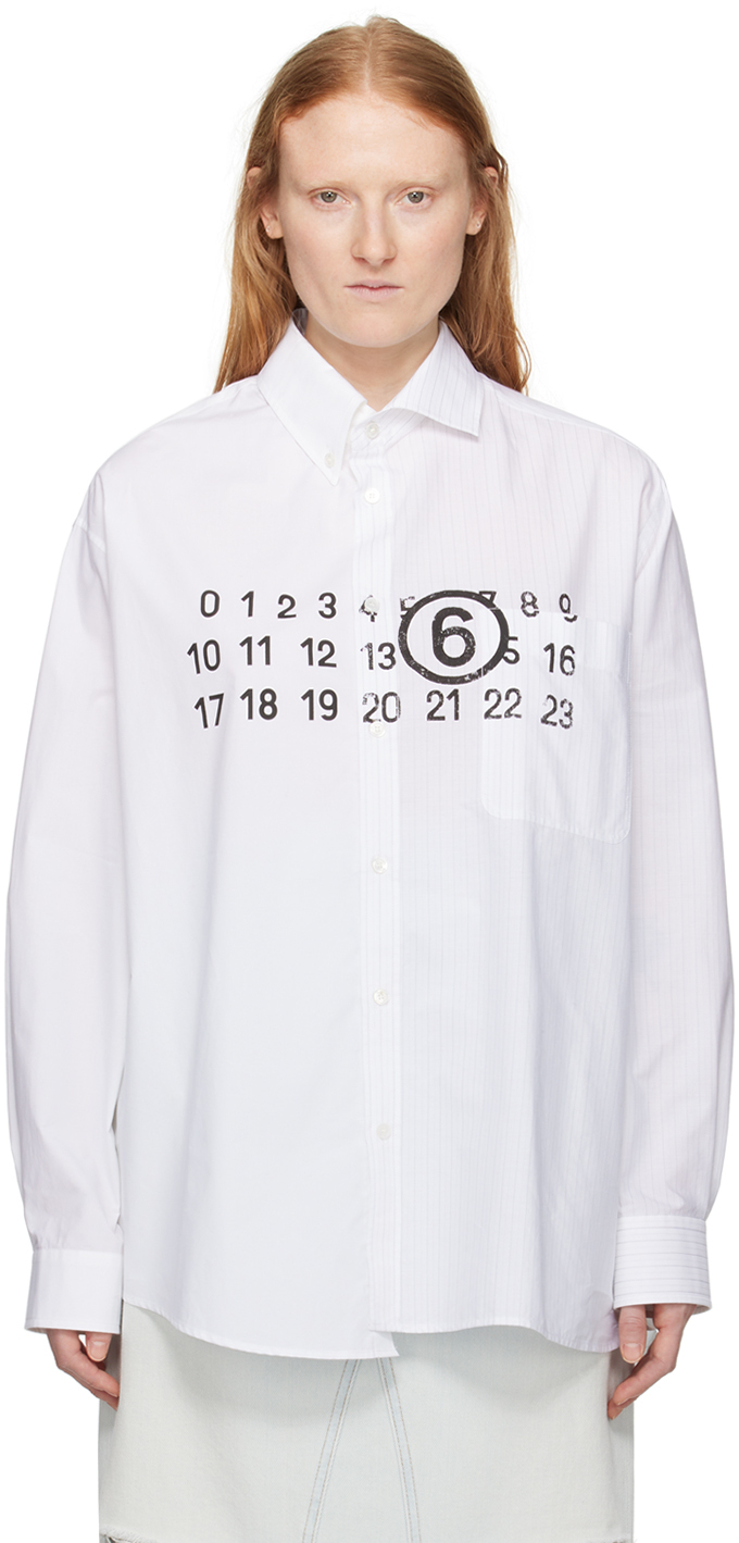 Shop Mm6 Maison Margiela White & Gray Asymmetrical Shirt In 961 White
