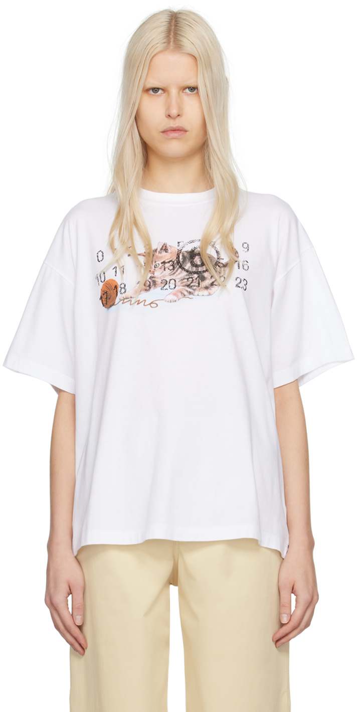 MM6 Maison Margiela: White Printed T-Shirt | SSENSE