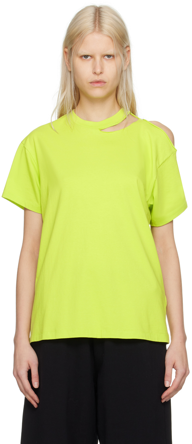 MM6 Maison Margiela: Green Safety Pin T-Shirt | SSENSE Canada