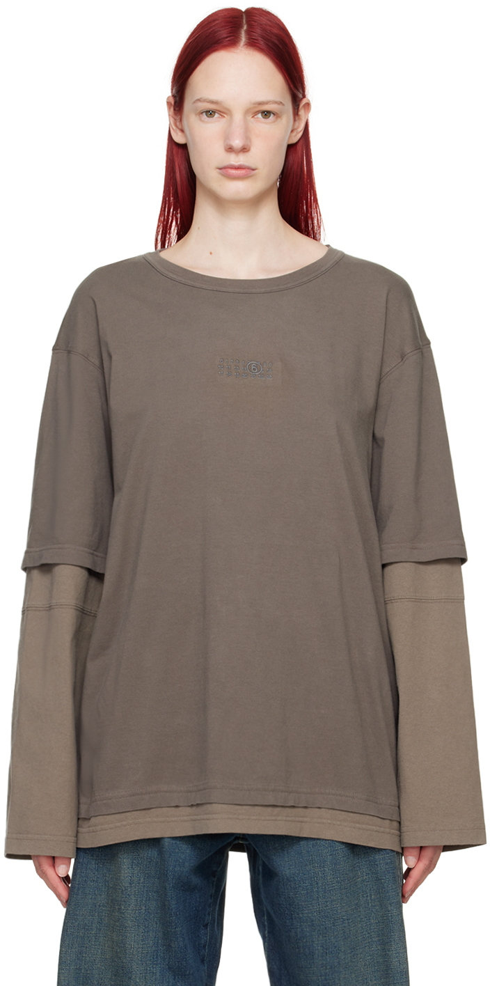 Mm6 Maison Margiela Taupe Layered Long Sleeve T-shirt In 962 Taupe