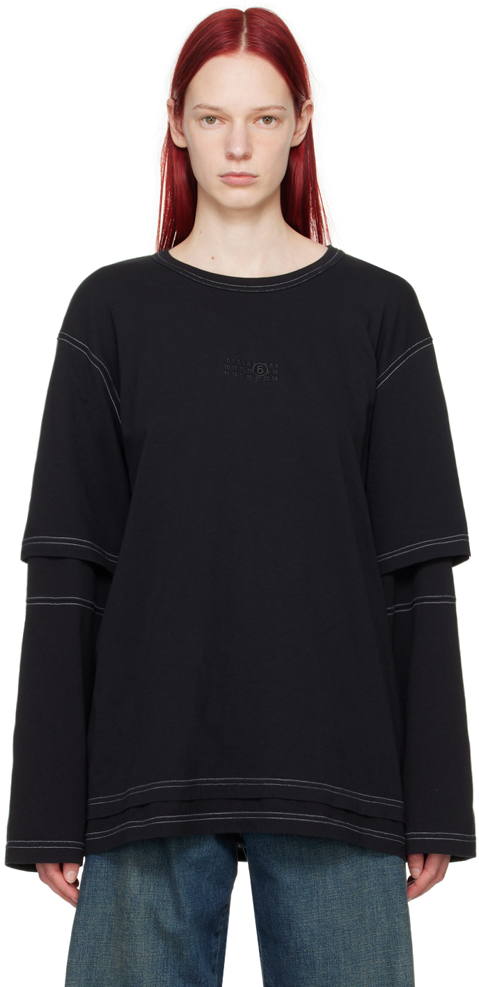 Mm6 Maison Margiela Black Layered Long Sleeve T-shirt In 961 Black