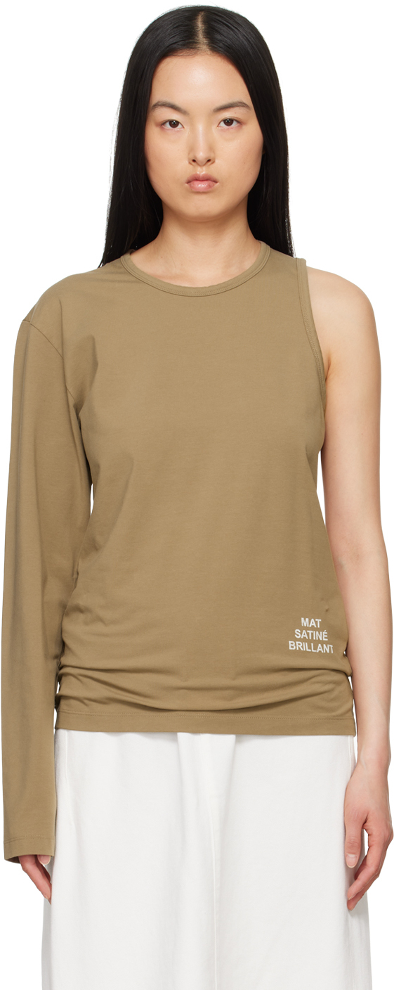 Shop Mm6 Maison Margiela Beige 'mat Satiné Brillant' Long Sleeve T-shirt In 123 Mud Brown