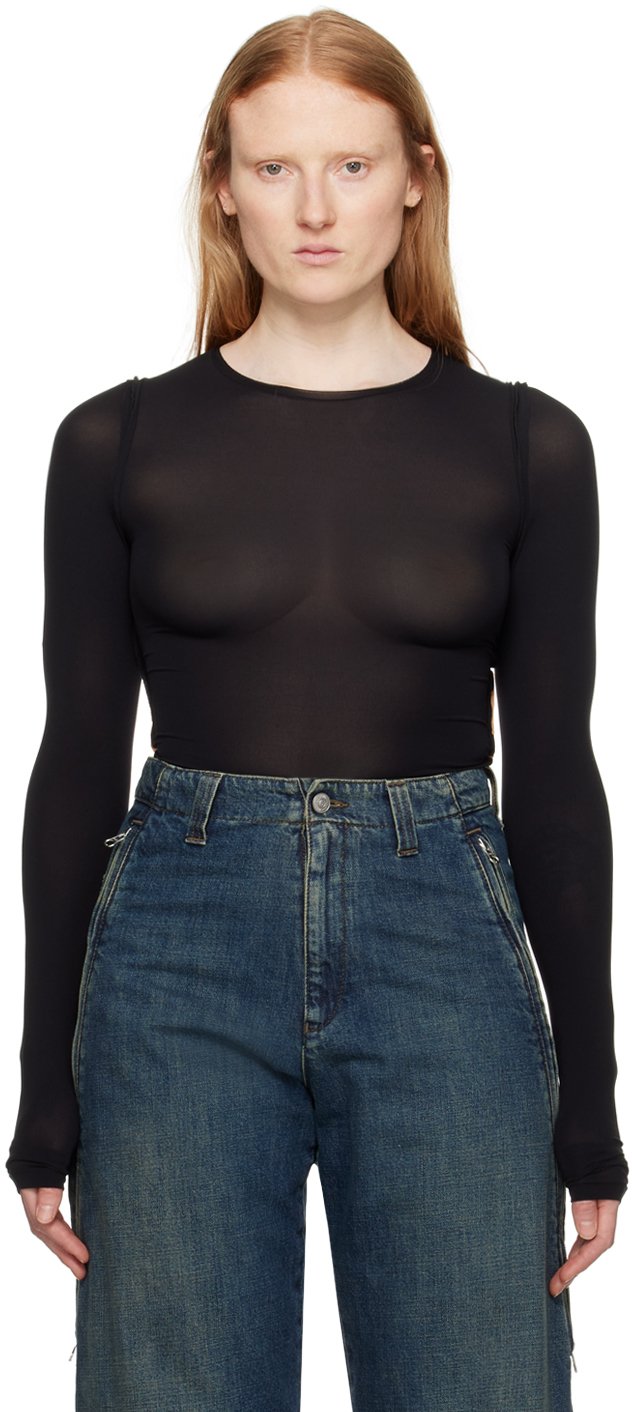 【関税込み】MM6 Maison Margiela ブラック パネル 長袖Tシャツ MM6 Maison Margielaのブラック&タン パネル 長袖Tシャツがセール中