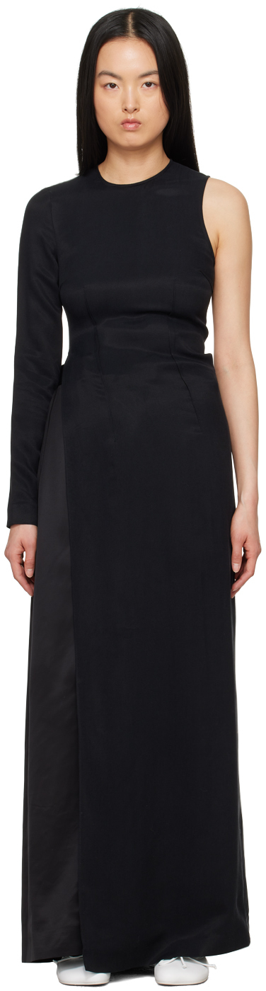 MM6 Maison Margiela 24SS ドレス-ロング ブラック系 Mm6 Maison Margiela Long Jersey Dress With Satin Inserts