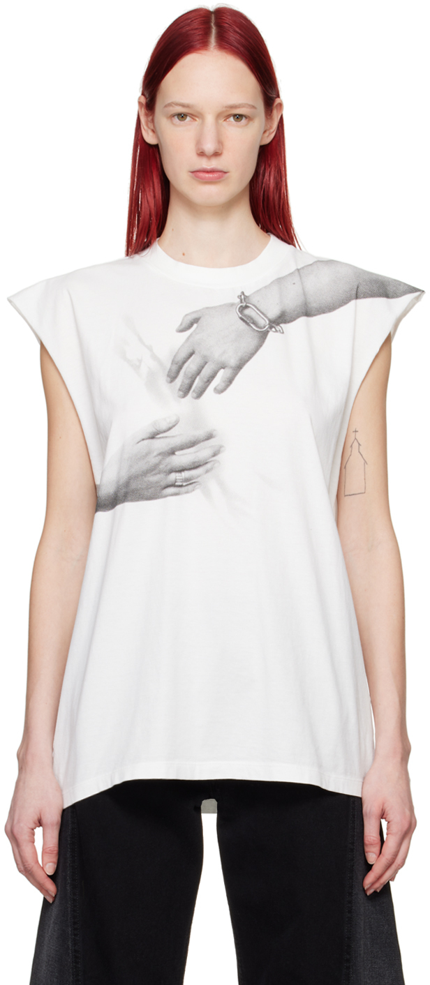 MM6 MAISON MARGIELA オフホワイト プリントTシャツ MM6 MAISON MARGIELA オフホワイト プリントTシャツ