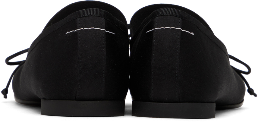 Mm6 Maison Margiela Black Satin Anatomic Logo Ballerina Flats In Black