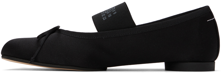Mm6 Maison Margiela Black Satin Anatomic Logo Ballerina Flats In Black
