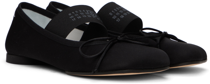 Mm6 Maison Margiela Black Satin Anatomic Logo Ballerina Flats In Black