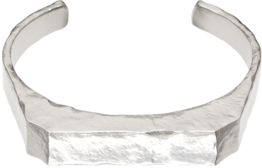 Silver Metal Chiseled Cuff Bracelet