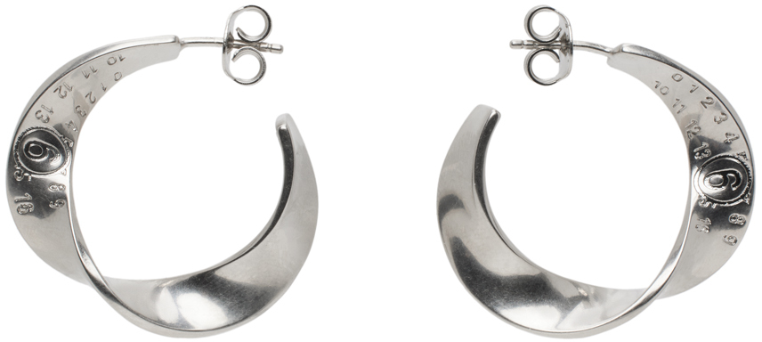 Mm6 Maison Margiela Silver Twisted Hoop Earrings In 952 Brushed Silver/p