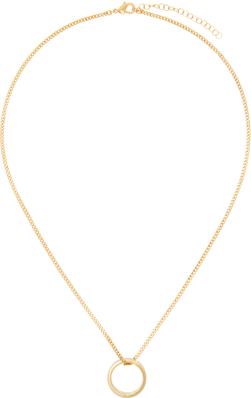 Gold Numeric Minimal Signature Pendant Ring Necklace