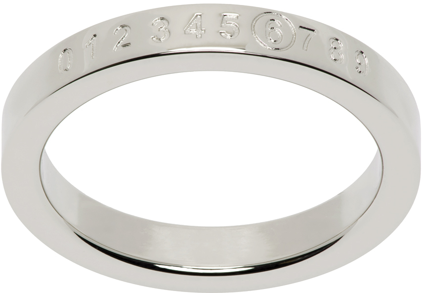Mm6 Maison Margiela Silver Numeric Minimal Signature Ring In 951 Palladio Polishe