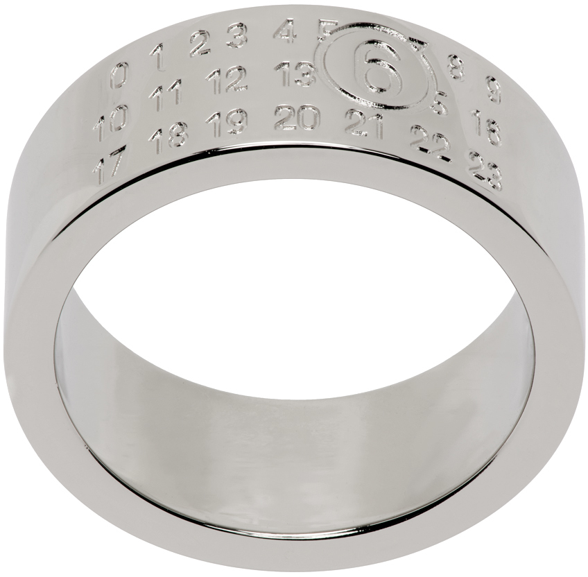 Mm6 Maison Margiela Silver Numeric Minimal Signature Ring In 951 Palladio Polishe