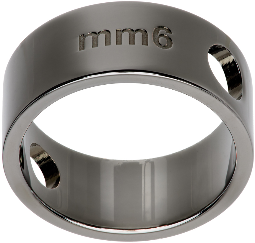 Shop Mm6 Maison Margiela Gunmetal Circle Hole Ring In 954 Polished Rutheni