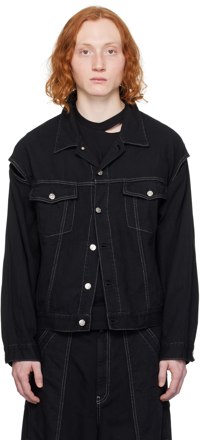 Mm6 Maison Margiela Black Contrast Denim Jacket In 900 Black