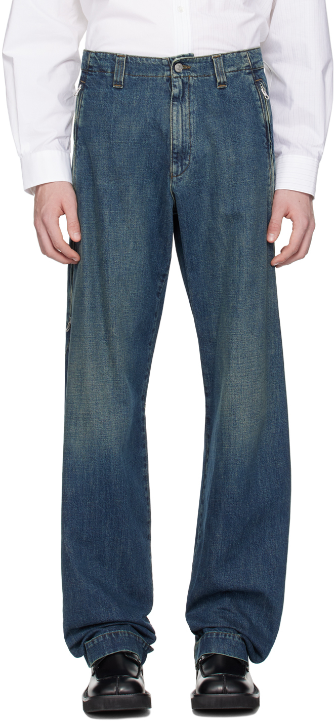 MM6 Maison Margiela: Blue Zip Jeans | SSENSE