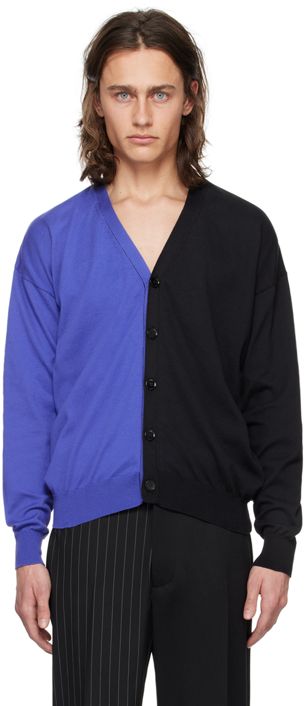 Blue & Black Paneled Cardigan by MM6 Maison Margiela on Sale