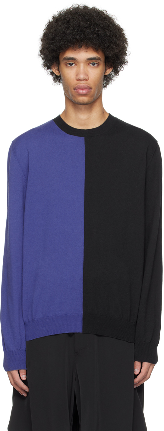 Mm6 Maison Margiela Black & Navy Two-tone Sweater In 962 Black-flannel Bl