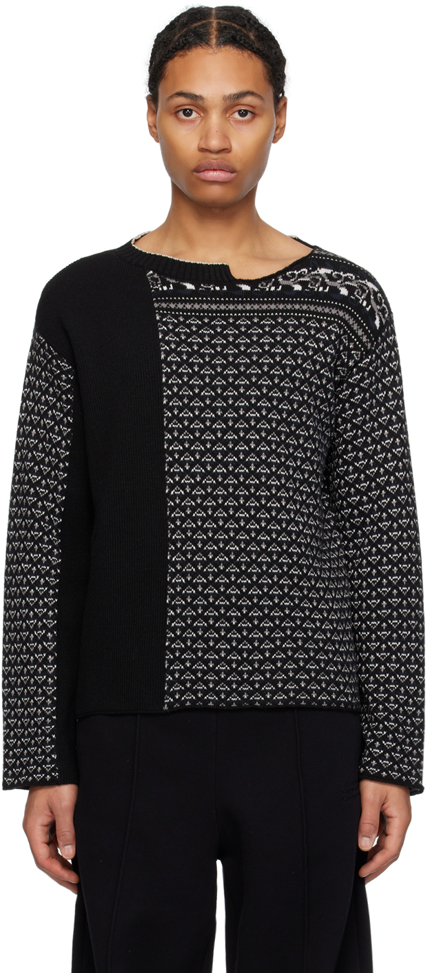 Mm6 Maison Margiela Black Jacquard Sweater In 002j Dark Multicolor