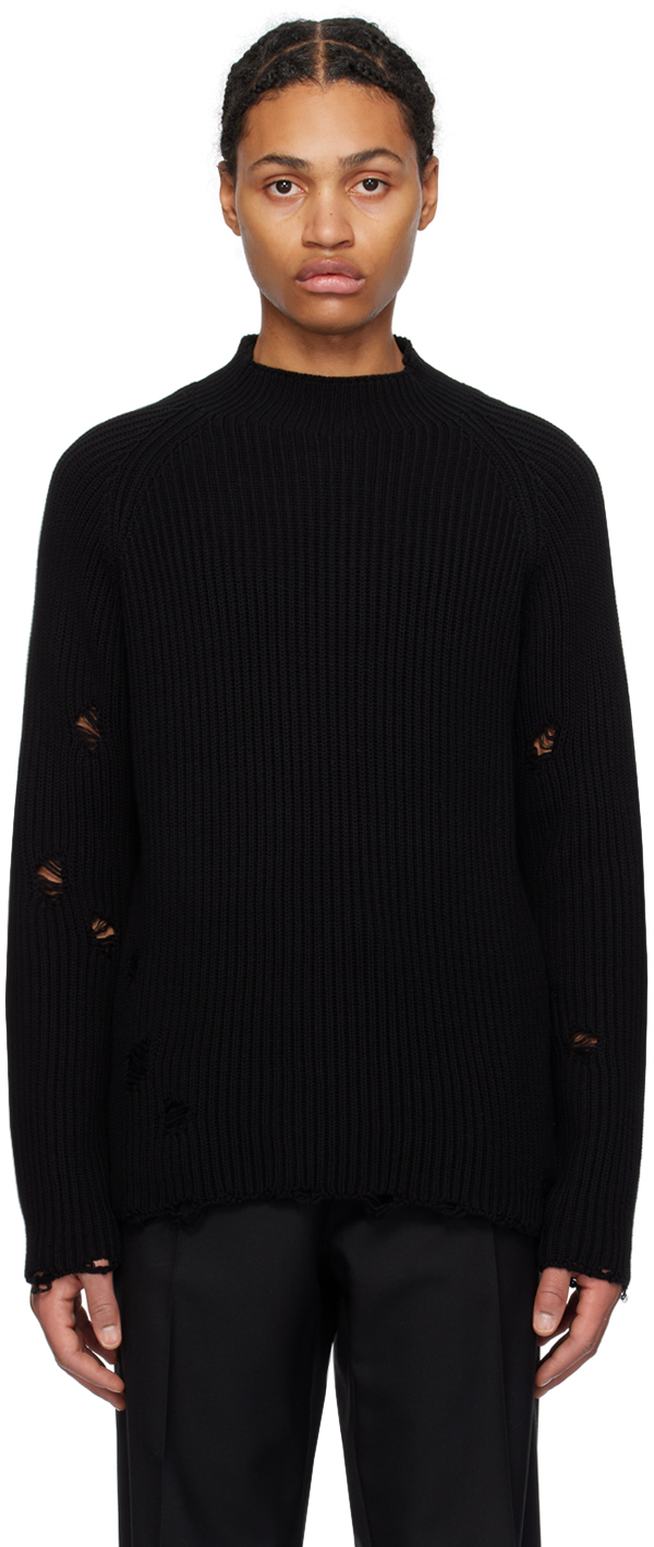 Mm6 Maison Margiela Black Elbow Patch Sweater In 900 Black