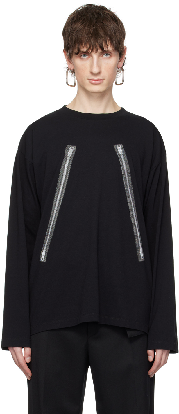 Black Rasterised Zip Long Sleeve T-Shirt