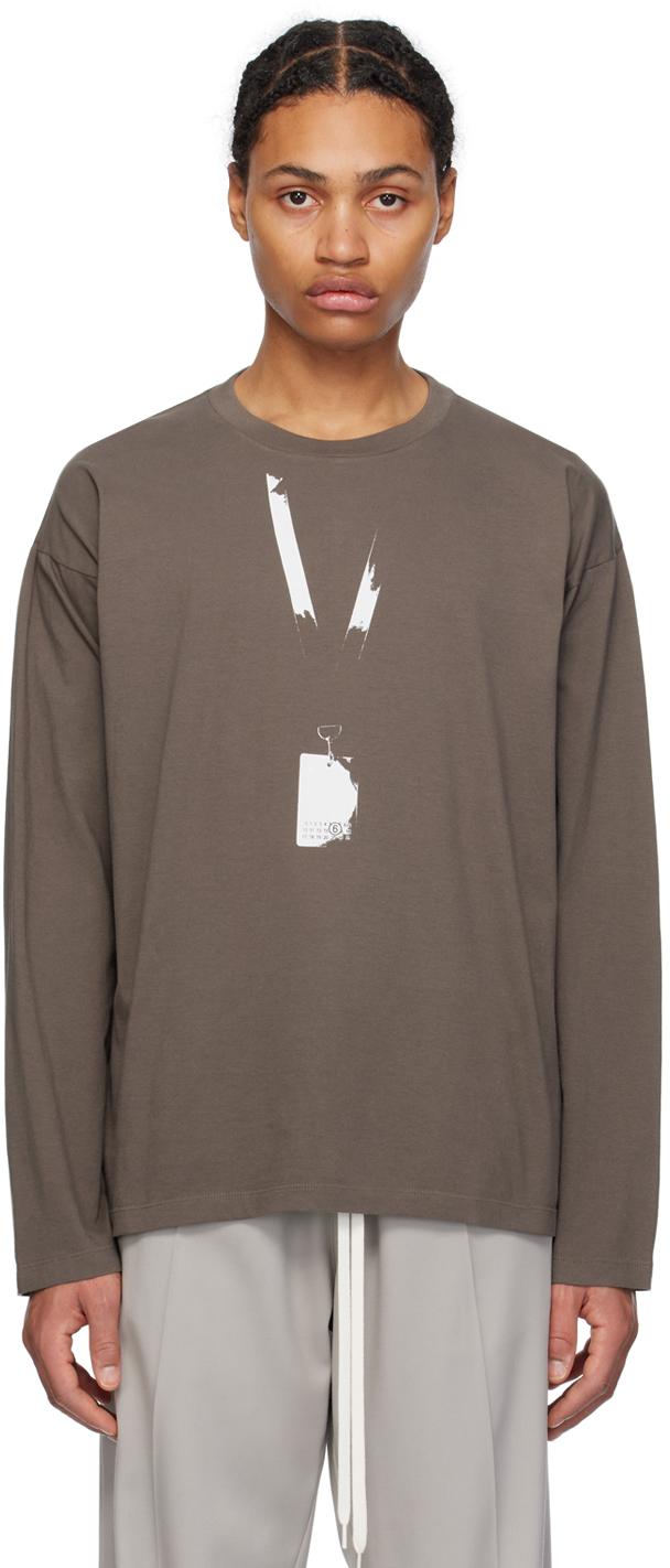 Mm6 Maison Margiela Taupe Backstage Pass Long Sleeve T-shirt In 809 Taupe