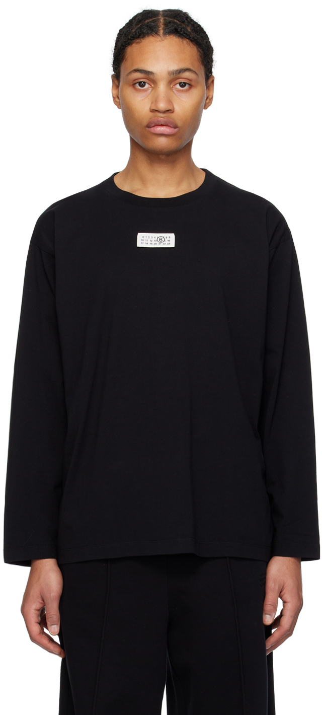 Shop Mm6 Maison Margiela Black Numeric Signature Long Sleeve T-shirt In 900 Black