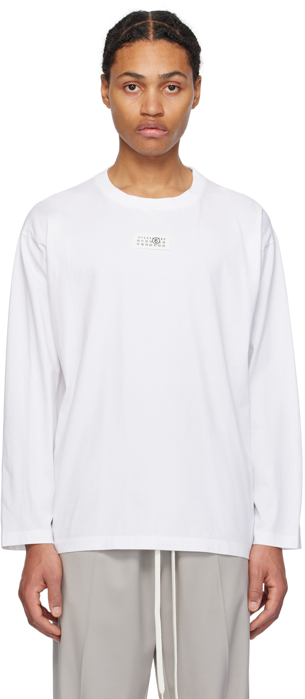 Shop Mm6 Maison Margiela White Numeric Signature Long Sleeve T-shirt In 100 White