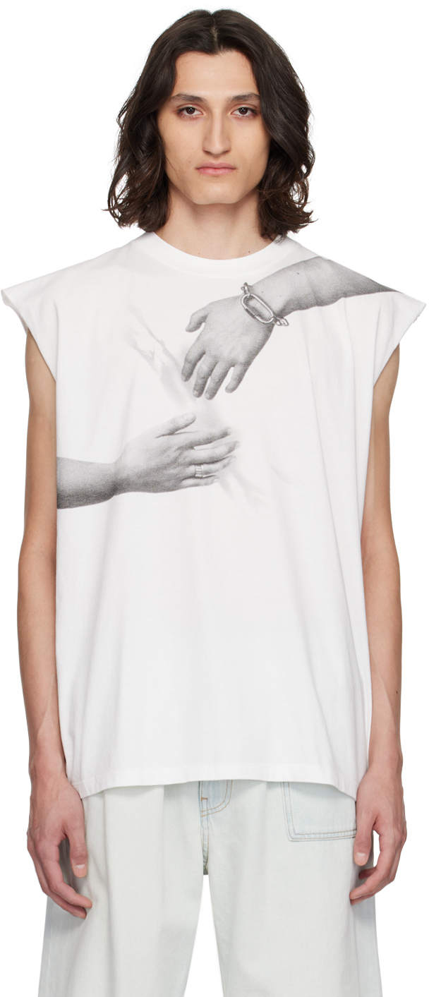 Mm6 Maison Margiela White Rolled Edge Tank Top In 101 Off White