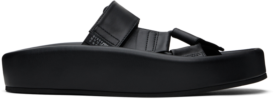 Shop Mm6 Maison Margiela Black Webbing Slip-on Platform Sandals In T8013 Black