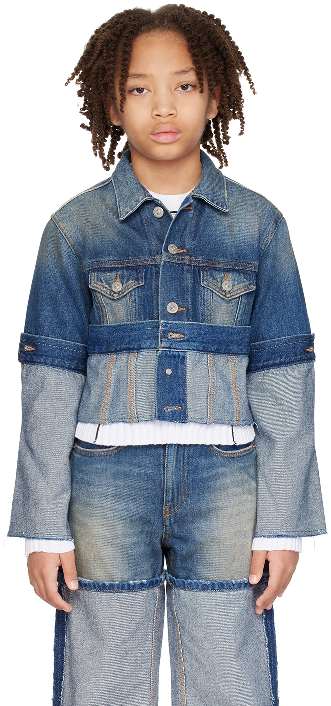 Mm6 Maison Margiela Kids Blue Paneled Denim Jacket In M601
