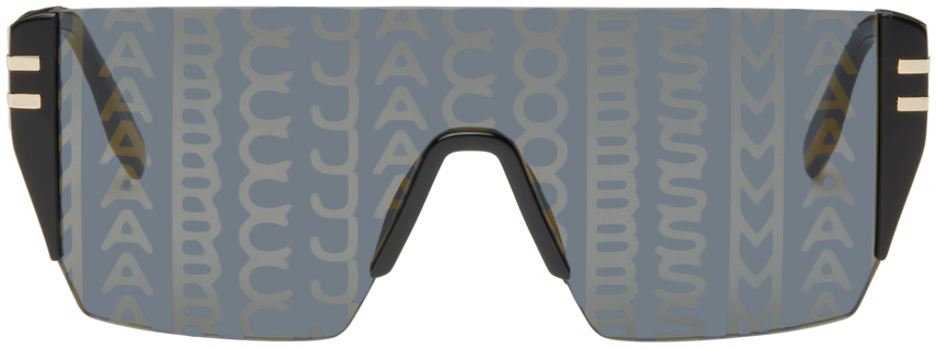Marc Jacobs Black Shield Sunglasses In Nzu Gd Pttrbk
