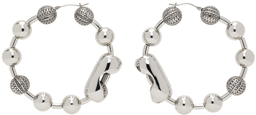 Shop Marc Jacobs Silver 'the Monogram Ball Chain Hoop' Earrings In 029 Light Silver